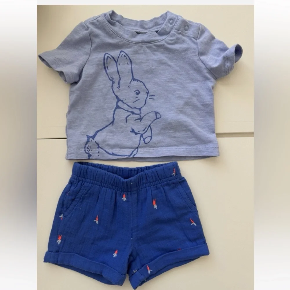 BabyGap Peter Rabbit 2 Piece Set Tshirt and Shorts Set Blue Size 0-3 Months